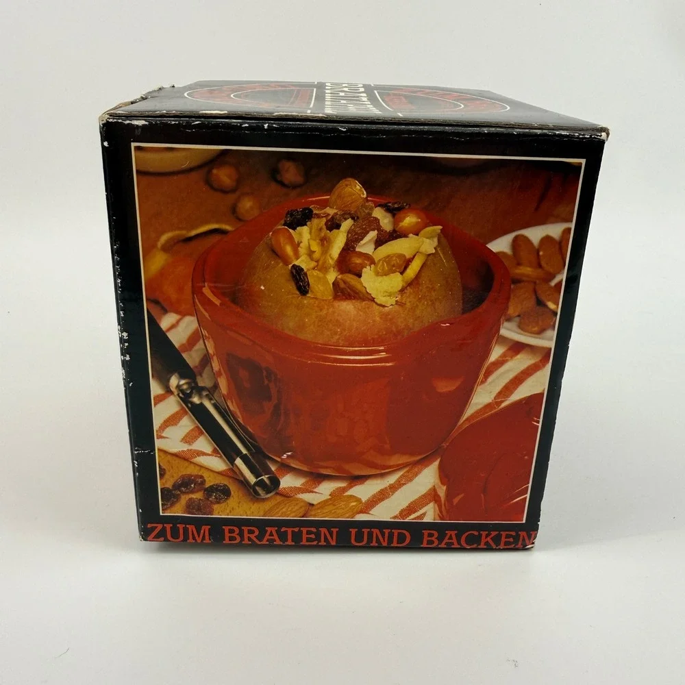 NOS German Ceramic Bratapfel Apple Baker Red Oven Baker w/ Original Box